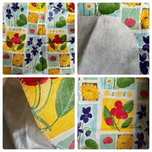 Vintage Vinyl Flannel Back Table Cloths Cherries Flowers 68"x52"Oblong